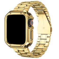 Kompatibel mit Apple Watch Armband und Hülle, Edelstahl-Metallkette mit TPU-Abdeckung, Smartwatch-Link-Armband, Armband für i-Watch Serie 9, 8, 7, 6, 5, 4, 3, 2, 1, SE, 45 mm, 44 mm, 42 mm, Gold von MRYUESG