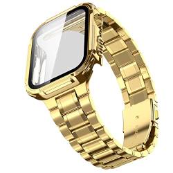 Kompatibel mit Apple Watch Band, i-Watch Armband für Series 7 6 5 4 SE, Edelstahl Metallkette mit PC Cover Case, iPhone Smart-Watch Armband Link Wrist-Band von MRYUESG