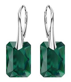 Klapperverschluß Modeschmuck 925 Silber Ohrringe für Damen Marken Kristalle Ohrringe Hängend Silber 925 Hängende Ohrringe Schmuck für Frauen Mädchen Ideal Geschenk (Emerald) von MŚ 1997 MENNICA ŚWIDNICKA