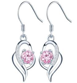 Silberne Lange hängende Ohrringe Ohrringe mit Hakenverschluss 925er Silber mit Markenkristallen Das perfekte Geschenk für geschenk für Frau Freund Mutter Tochter (Rosa) von MŚ 1997 MENNICA ŚWIDNICKA