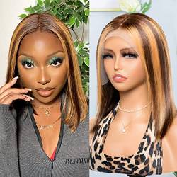 MS.Merry #1B/27 Colored Highlight Hair 13 * 4 Lace Front 10 Zoll Perücken 180% Dichte vorgezupft mit Babyhaar Sommer Echthaar Perücken für schwarze Frauen von MS. MERRY