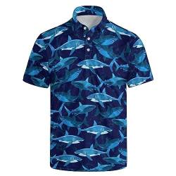 Herren-Golf-Shirt, kurzärmelig, feuchtigkeitsableitend, trockene Passform, bedruckt, sportlich, lässig, Golf-Polo-Shirts für Herren, Hai, XL von MSACRH