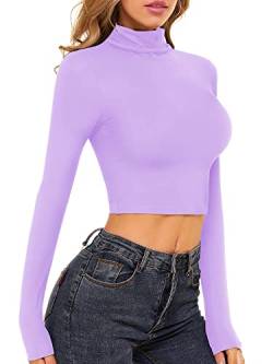 MSBASIC Damen Basic Slim Fit Langarm Rollkragen Crop Top - Violett - Mittel von MSBASIC