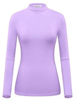 MSBASIC Damen Modal, dehnbar, enganliegend, langärmelig, Rollkragen-Top, Lavendel, Klein von MSBASIC