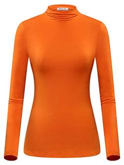 MSBASIC Damen Modal Stretchy Fitted Langarm Rollkragen Top, Orange, Groß von MSBASIC