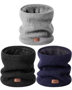 MSDC Schal Herren Winter 3 Stück, Halswärmer Schlauchschal Damen Thermal Dick Warm mit Fleece Gefüttert Kaltes Wetter, Loop Halsschlauch Halstuch Ski-Gesichtsmaskenabdeckung（Schwarz,Marine,Grau） von MSDC