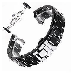 MSEURO 18mm 22mm Uhrengurtband Armbandgürtel Schwarzer weißer Schmetterlingsknopf kompatibel for Armani -kompatibel for Keramik Uhr AR1400 AR1410 AR1403 AR1402AR1401 (Color : Black silver, Size : 18 von MSEURO
