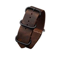 MSEURO Handgefertigtes Leder -Uhrband G10 18 20 22 24 26 mm Vintage gefrostete obere Schicht Kaufpferdsgurt, braunes schwarzes Männer Armband (Color : Black buckle3, Size : 26mm) von MSEURO