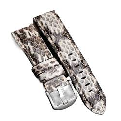 MSEURO Handgefertigtes Snakeskin Watchband 2 0mm 22 mm 24 mm Schwarzes grünes blaues Ledergurt Herren Schlangenhaut Wachriemen (Color : Black-white sliverbu, Size : 22MM) von MSEURO