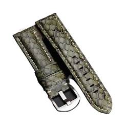 MSEURO Handgefertigtes Snakeskin Watchband 2 0mm 22 mm 24 mm Schwarzes grünes blaues Ledergurt Herren Schlangenhaut Wachriemen (Color : Green sliver buckle, Size : 26mm) von MSEURO
