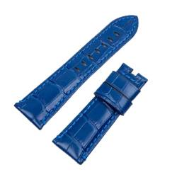MSEURO Krokodilmuster echtes Bambus -Lether -Uhrband -kompatibel for Panerai -Riemen PAM441 Armband Schmetterlingsschnalle Gravur 24mm 26 mm (Color : Blue, Size : 24MM PAM_BLK FOLDING) von MSEURO