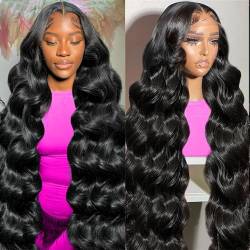 13x4 HD Lace Front Wigs Human Hair 34 inch MSGEM 180% Density Body Wave Virgin Human Hair Wigs for Black Women Pre Plucked with Baby Hair Natural Color von MSGEM