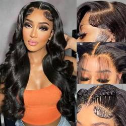 180% Density Transparent 13x4 Lace Front Wigs Body Wave Human Hair Msgem 18 inch Body Wave HD Lace Front Wigs for Black Women Brazilian Virgin Human Hair Natural Color Pre Plucked with Baby Hair von MSGEM