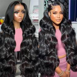 28 inch 13x4 Body Wave Transparent Lace Front Wigs Human Hair 180% Density Msgem Body Wave HD Lace Front Wigs for Black Women Brazilian Virgin Human Hair Natural Color Pre Plucked with Baby Hair von MSGEM