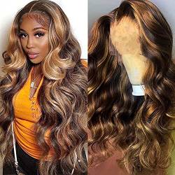 4/27 Highlight Lace Front Wigs Human Hair Msgem 14 inch Omber 13x6 Body Wave T Part Lace Front Wigs 150% Density Brazilian Deep Part HD Lace Wigs Pre Plucked with Baby Hair for Black Women von MSGEM