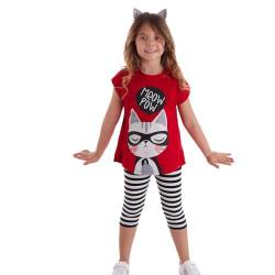 MSHB&G Meow Pow Mädchen Leggings Mädchen, Baumwoll Tunika Mit Katzenaufdruck, 2-Teiliges Set Gestreifter Mädchen Leggings, 95% Baumwolle Und 5% Elasthan, Ideal Als Mädchen Pyjama Set, 3 bis | 3 Alter von MSHB&G