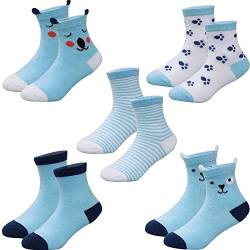 MSHEN Baby Socken 5 Paar Jungen Socken 0-8 Jahre, blau, gestreifte Cartoon Socken - BKS01-XS von MSHEN