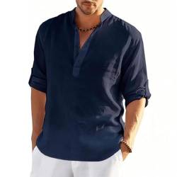 MSIYOW Leinenhemd Herren Langarm Sommerhemd Herren Hemden Freizeithemden für Men Regular Fit Shirts(M, Marineblau) von MSIYOW