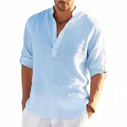 MSIYOW Leinenhemd Herren Langarm Sommerhemd Herren Hemden Freizeithemden für Men Regular Fit Shirts(XL, Blau) von MSIYOW