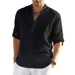 MSIYOW Leinenhemd Herren Langarm Sommerhemd Herren Hemden Freizeithemden für Men Regular Fit Shirts(XL, Schwarz) von MSIYOW