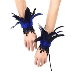 MSemis 1/2 Pcs Gothic Feder Manschetten Rabe Hexe Priesterin Kostüm gefärbte Hahnfeder Armbänder mit Druckknopfverschluss Party Halloween Cosplay A Blau One Size von MSemis