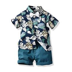 MSemis Baby Jungen Hawaii Anzug Kurzarm Hemd mit Fliege + Shorts Gentleman Outfits Sommer Freizeit Strand Urlaub Kleidung A Cyan 86-92 von MSemis
