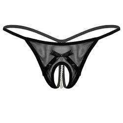 MSemis Damen G-String Tanga Slips Ouvert-Panty Perlenstring Unterhose Erotische Unterwäsche mit Kette Clubwear GoGo Schwarz Einheitsgröße von MSemis