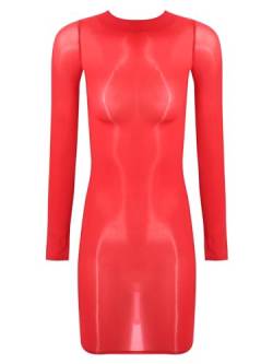 MSemis Damen Halb-transparent Mesh Kleid Etuikleid Bleistiftkleid Bodycon Kleid Enges Minikleid Nachthemd Erotik Reizwäsche - Einheitsgröße Typ C Rot Einheitsgröße von MSemis