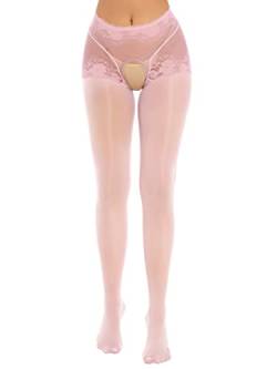 MSemis Damen Strumpfhose mit Offenem Schritt Durchsichtig Strümpfe Leggings High Waist Feinstrumpfhosen Elastische Ouvert Pantyhose Rosa A XL von MSemis
