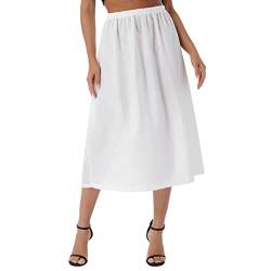 MSemis Damen Unterrock Baumwolle Vintage Lang Halbrock Einfarbig Petticoat Maxirock für Hochzeits Abend Party Kleid Weiß L von MSemis