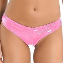 MSemis Damen Wetlook String Tanga Ouvert-Slip Hotpants Lack Leder Shorts Unterwäsche Erotik Dessous Gogo Höschen Reizwäsche mit Reißverschluss Rosa C 3XL von MSemis