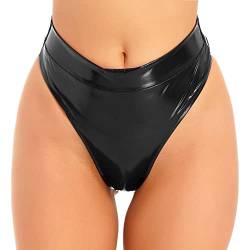 MSemis Damen Wetlook String Tanga Ouvert-Slip Hotpants Lack Leder Shorts Unterwäsche Erotik Dessous Gogo Höschen Reizwäsche mit Reißverschluss Schwarz 3XL von MSemis