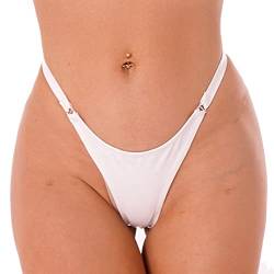 MSemis Damen Wetlook String Tanga Ouvert-Slip Hotpants Lack Leder Shorts Unterwäsche Erotik Dessous Gogo Höschen Reizwäsche mit Reißverschluss Z Weiß XXL von MSemis