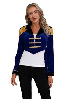 MSemis Damen Zirkus Ringmaster Kostüm Langarm Zirkusdirektor Kostüm Frack Blazer Smoking Jacke Mantel Fasching Karneval Cosplay Kostüm Uniform Navy blau A S von MSemis