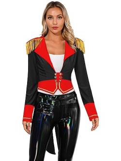 MSemis Damen Zirkus Ringmaster Kostüm Langarm Zirkusdirektor Kostüm Frack Blazer Smoking Jacke Mantel Fasching Karneval Cosplay Kostüm Uniform Schwarz C S von MSemis