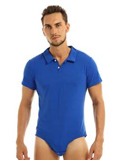 MSemis Herren Body Kurzarm/Ärmellos Hemdbody Baumwolle Bodysuit Overall Männer Unterhemd Poloshirt Slim Fit Unterwäsche M-4XL Blau 3XL von MSemis