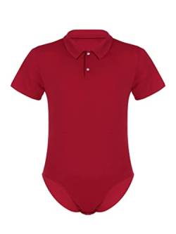 MSemis Herren Body Kurzarm/Ärmellos Hemdbody Baumwolle Bodysuit Overall Männer Unterhemd Poloshirt Slim Fit Unterwäsche M-4XL Rot L von MSemis