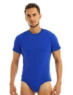MSemis Herren Body Kurzarm/Ärmellos Hemdbody Baumwolle Bodysuit Overall Männer Unterhemd Poloshirt Slim Fit Unterwäsche M-4XL V Blau Rundals 4XL von MSemis