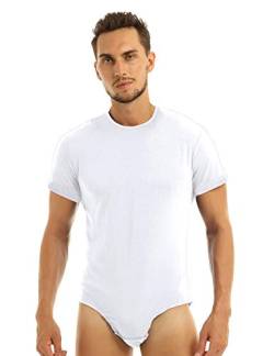 MSemis Herren Body Kurzarm/Ärmellos Hemdbody Baumwolle Bodysuit Overall Männer Unterhemd Poloshirt Slim Fit Unterwäsche M-4XL V Weiß Rundals L von MSemis