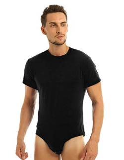 MSemis Herren Body Kurzarm Top Baumwolle Bodysuit Overall Männer Unterhemd T-Shirt Slim Fit Kompresionsshirt M-2XL Schwarz XXL von MSemis