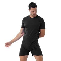 MSemis Herren Body Overall Einteiler Bodysuit Ärmellos/Kurzarm Jumpsuit Baumwolle Männer Sportbody Unterhemd Boxershorts Unterwäsche M-XXL A Schwarz L von MSemis