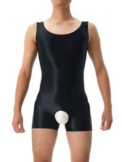 MSemis Herren Body Transparent Bodysuit mit Offener Schritt Einteiler Overall ärmelloser Jumpsuit Catsuit Unterhemd Reizwäsche Schwarz L von MSemis