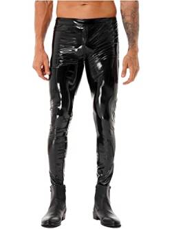 MSemis Herren Lack Leder Hose Pants Wetlook Leggings Skinny mit Reißverschluss Elastisch Lackoptik Lederhose Slim Fit Schwarz 3XL von MSemis