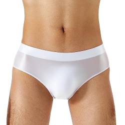 MSemis Herren Nylon Glossy String Bikini Slips Glanz Unterwäsche Low Rise G-String Briefs Unterhosen Weiß XXL von MSemis