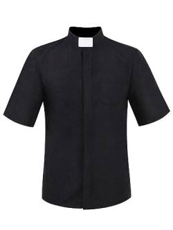 MSemis Herren Priesterhemd Pfarrer Kurzarm Priester Klerus Schwarz Hemd mit Tab Exorzist Kostüm Gothic T-Shirt Schwarz 5XL von MSemis