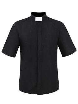 MSemis Herren Priesterhemd Pfarrer Kurzarm Priester Klerus Schwarz Hemd mit Tab Exorzist Kostüm Gothic T-Shirt Schwarz L von MSemis