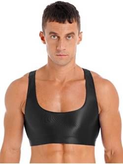 MSemis Herren Sport BH Training Tank Top Männer Glänzende Sissy Bra Reizwäsche Unterwäsche Bikini Erotik Dessous Top Partykleidung Clubwear Schwarz L von MSemis