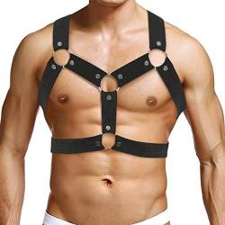 MSemis Herren Stretch Brust Harness Nylon Körpergeschirr Brustgurte Männer Erotik Spielzeug Fesseln mit Metall O-Ring Nieten Oberteil Clubwear A Schwarz Einheitsgröße von MSemis