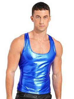 MSemis Herren Tank Top Ärmellos Metallic Slim fit T-Shirts Unterhemd Tief U-Ausschnitt Camisole Vest Top Tank Top Muskelshirt Tankshirt Party Clubkleidung Königsblau XL von MSemis