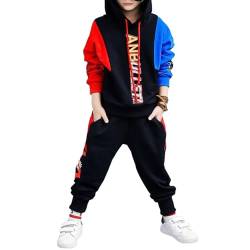 MSemis Jogginganzug Jungen Kinder Trainingsanzug Casual Sportanzug 2tlg Langarm Sweatjacke + Jogginghose Sportswear Rot A 134-140 von MSemis